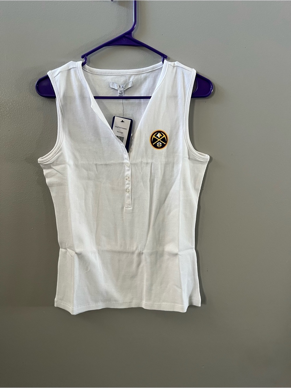 Women's Denver Nuggets WEAR by Erin Andrews White Rib-Knit Henley Tank Top